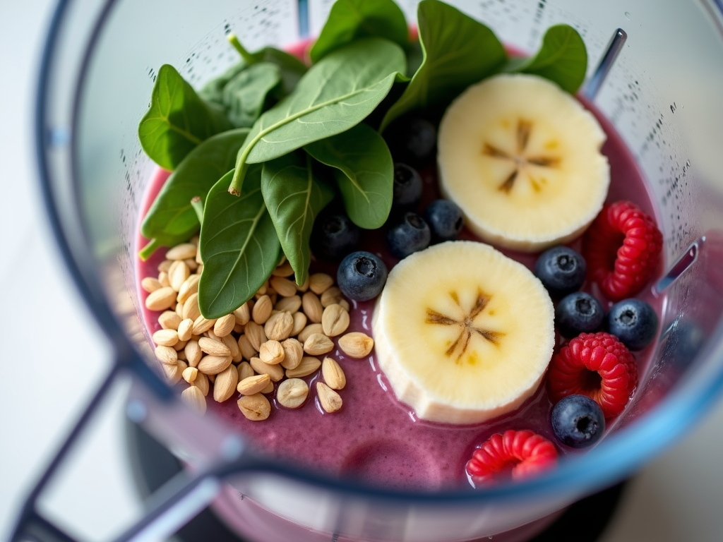 Blender plin cu ingrediente pentru smoothie sănătos