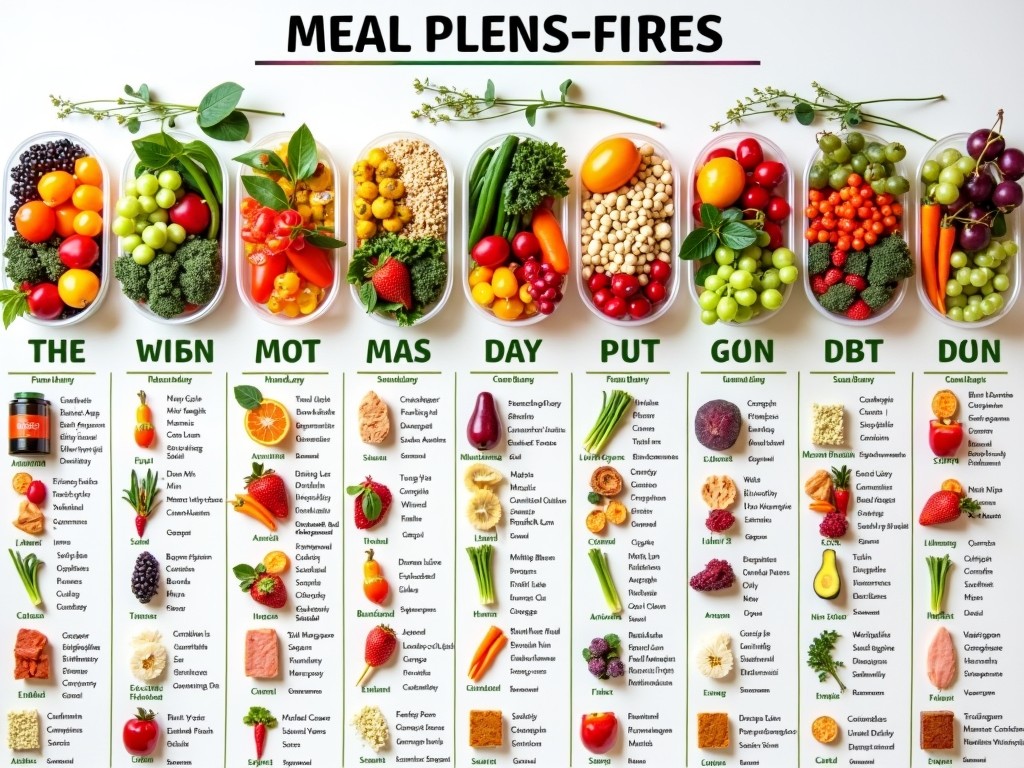 Un plan alimentar structurat pe zile, indicând mese sănătoase și echilibrate.