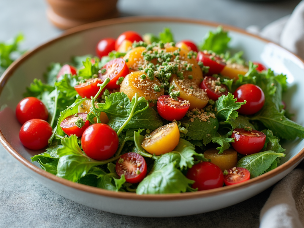 Salată sănătoasă colorată cu legume și pui