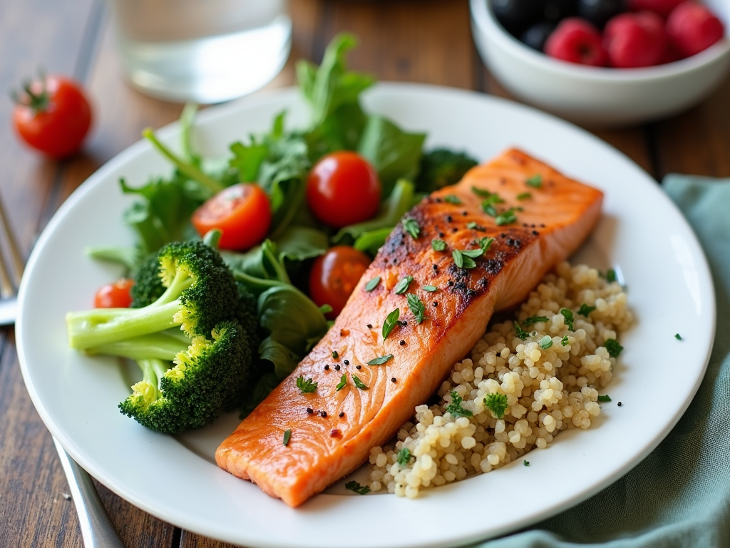 Masă nutritivă cu somon, quinoa și legume pentru practicanții de yoga