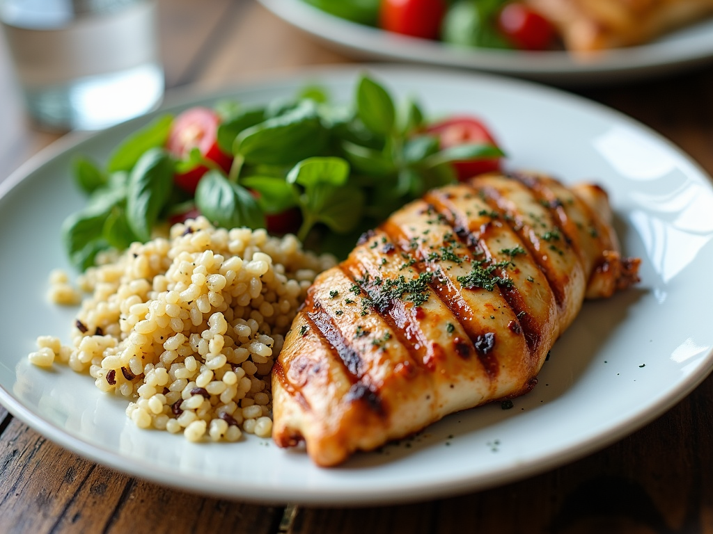 Masă sănătoasă cu pui la grill și quinoa