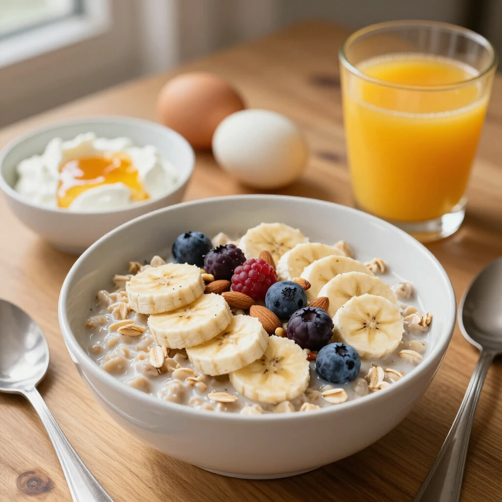 Mic dejun nutritiv cu ovăz, fructe și iaurt