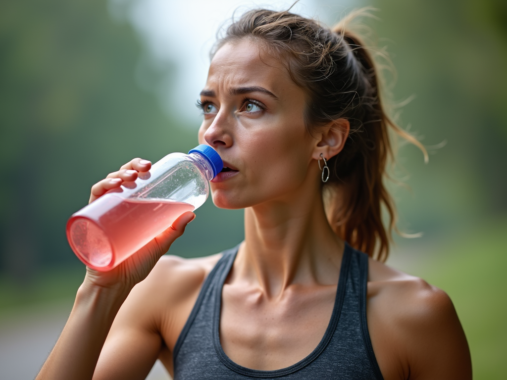 Sportivă hidratându-se în timpul antrenamentului