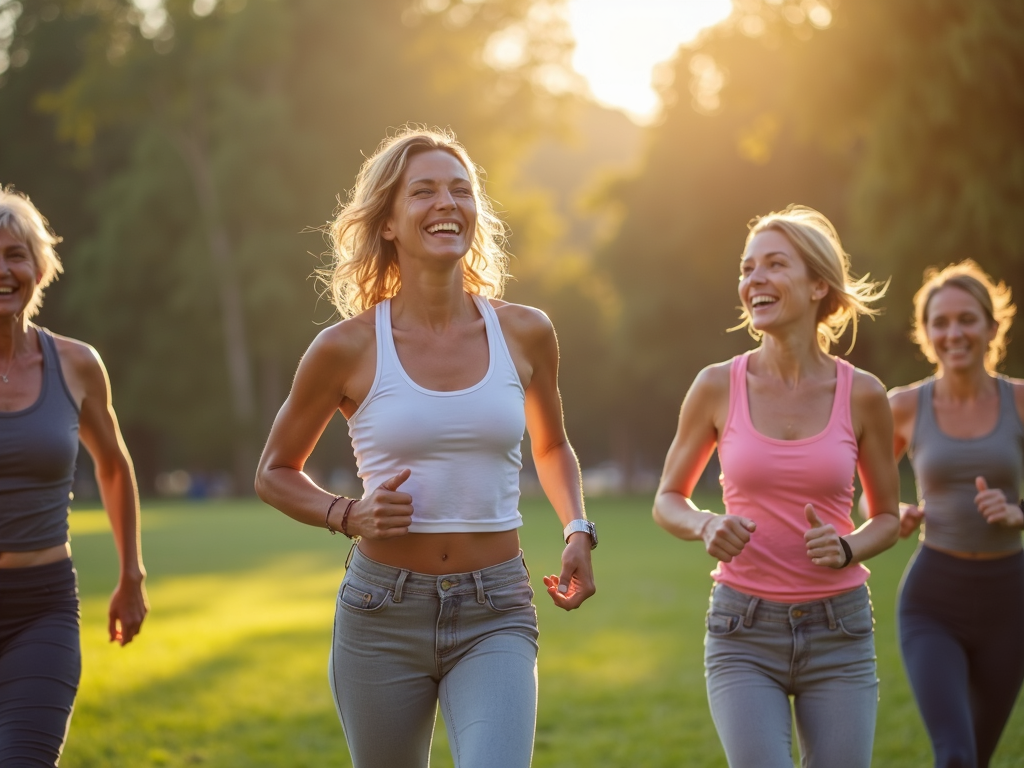 Grup de oameni fericiți la o clasă de fitness în aer liber