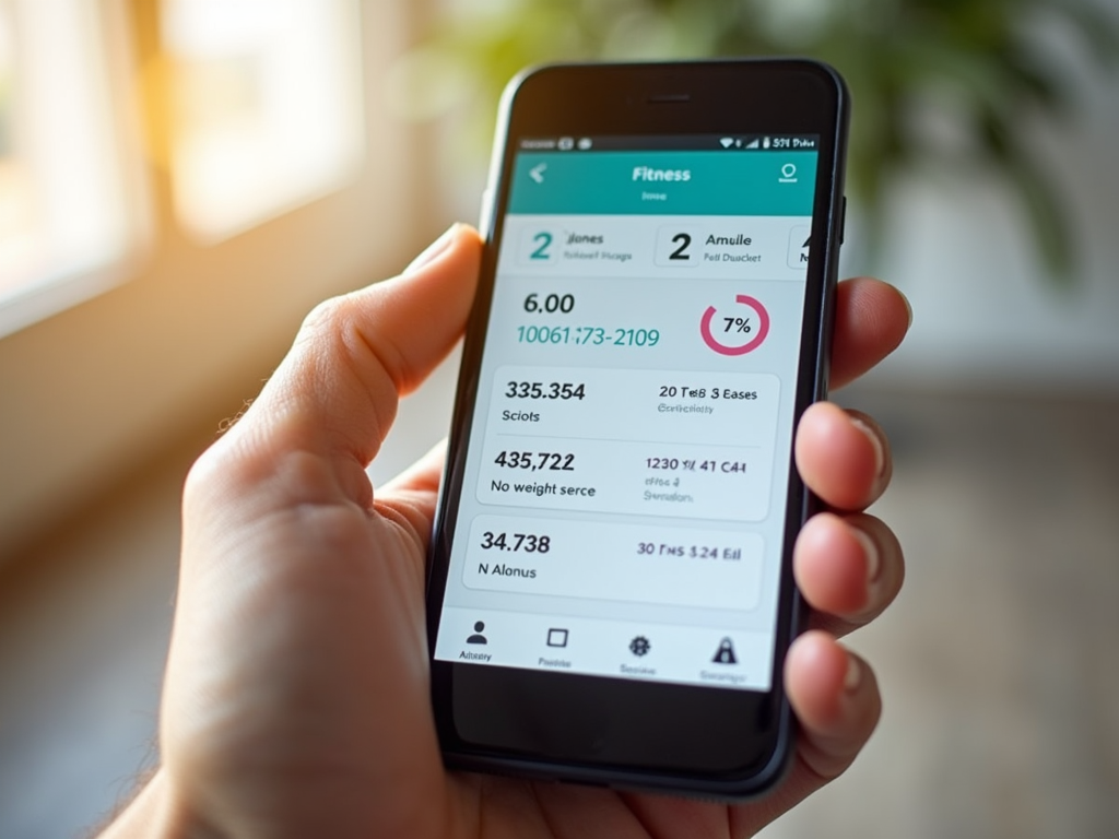 A smartphone displaying a fitness app showing tracked progress and statistics.
