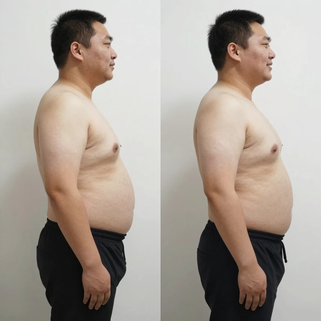 Comparație înainte și după a unei persoane care a slăbit prin antrenamente cardio regulate