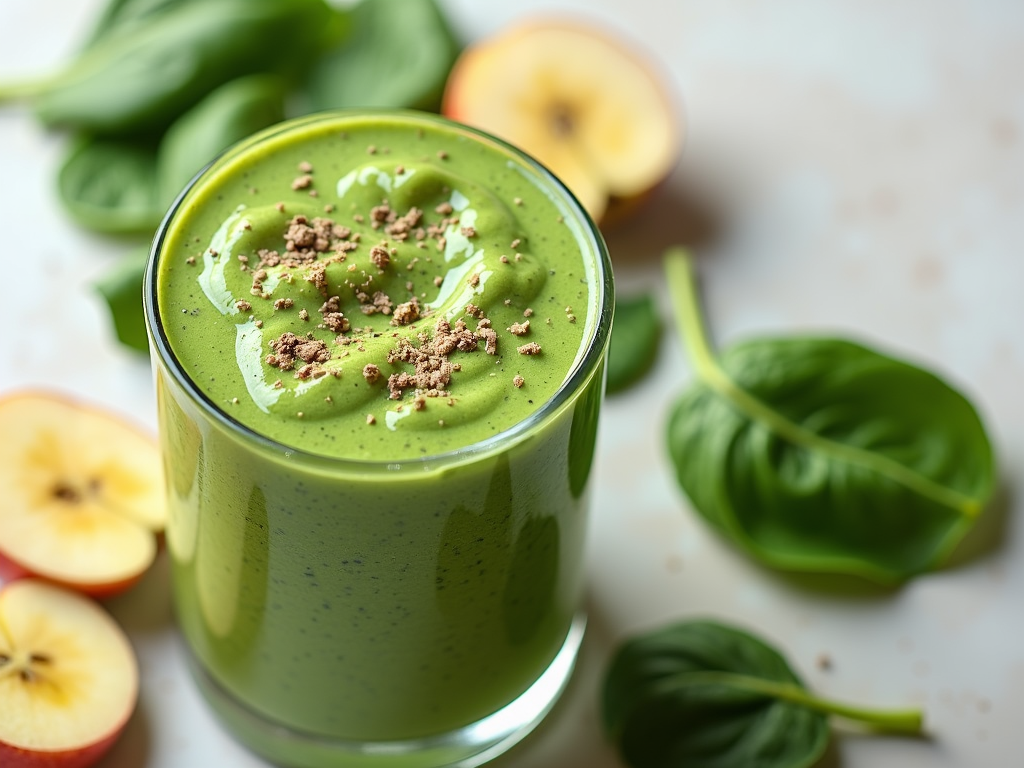 Smoothie verde cu spanac, banană și măr.