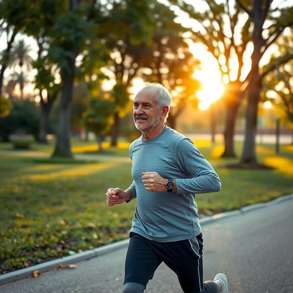 O persoană alergând în parc la răsărit, plină de energie și motivație