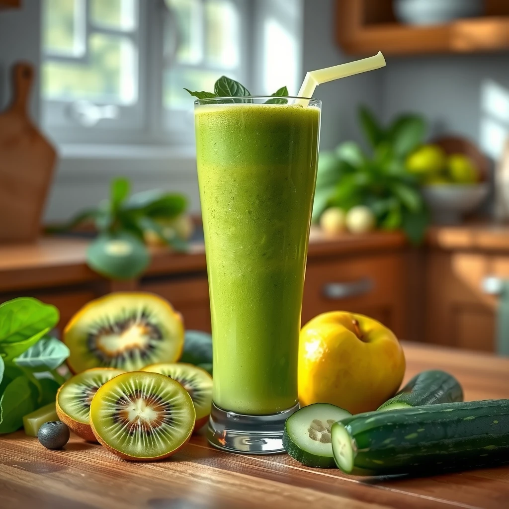 Smoothie verde sănătos cu fructe și legume proaspete, ideal pentru slăbit