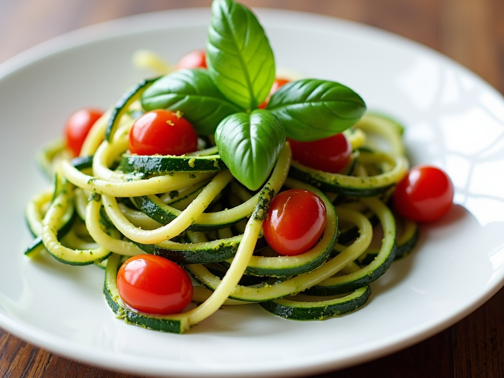 Noodles de zucchini cu pesto și roșii cherry