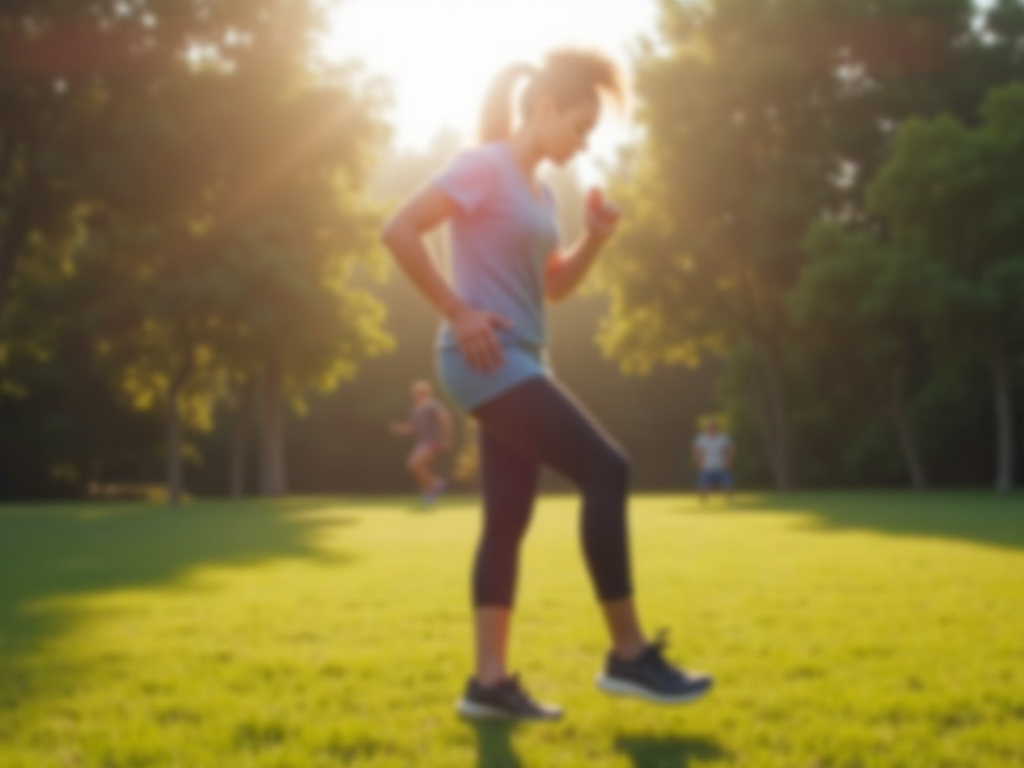 O persoană care face exerciții fizice în aer liber, în parcul