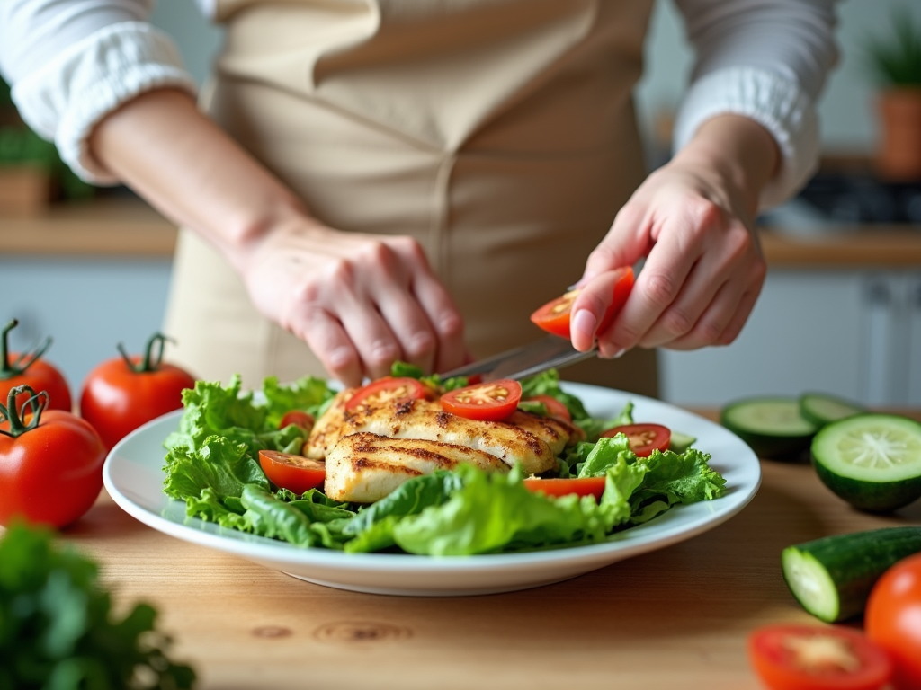 Persoană pregătind o salată sănătoasă în bucătărie