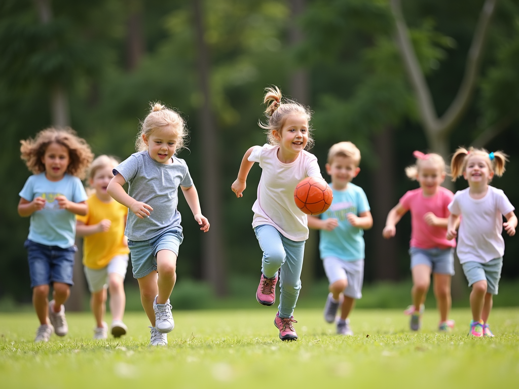 Copii jucându-se activ în parc