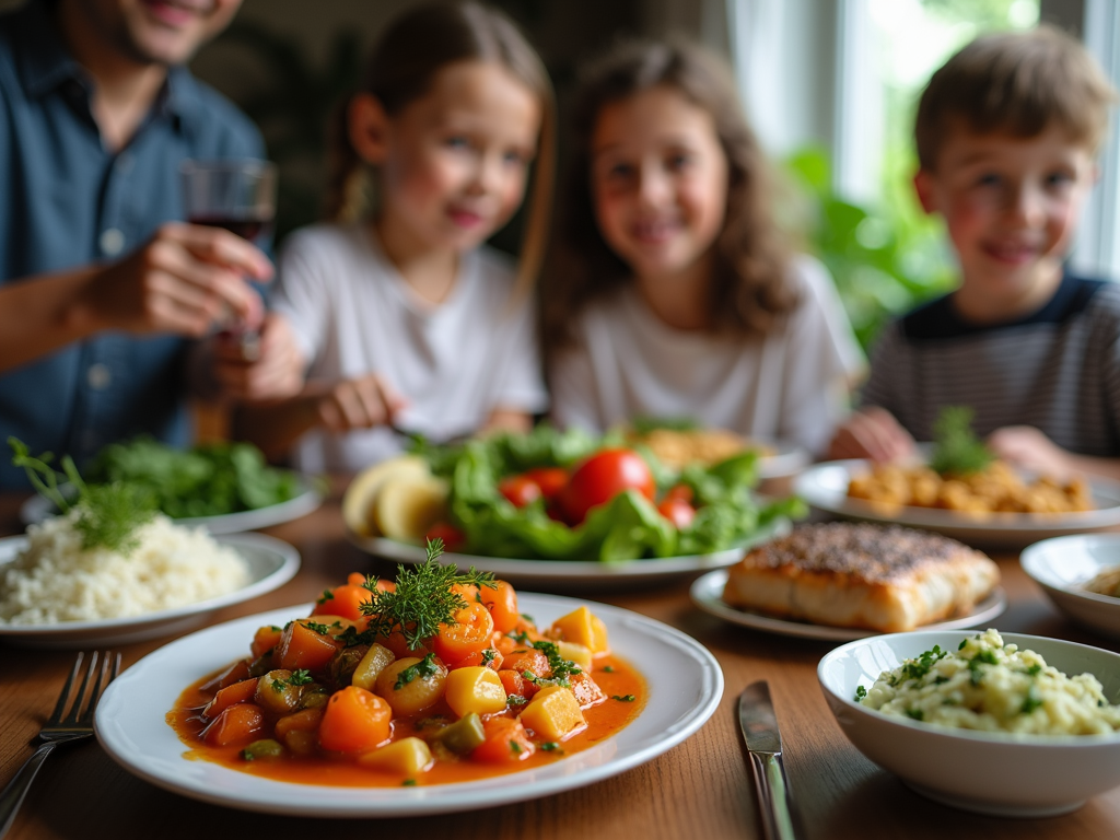 Cină sănătoasă de familie cu mâncare gătită acasă