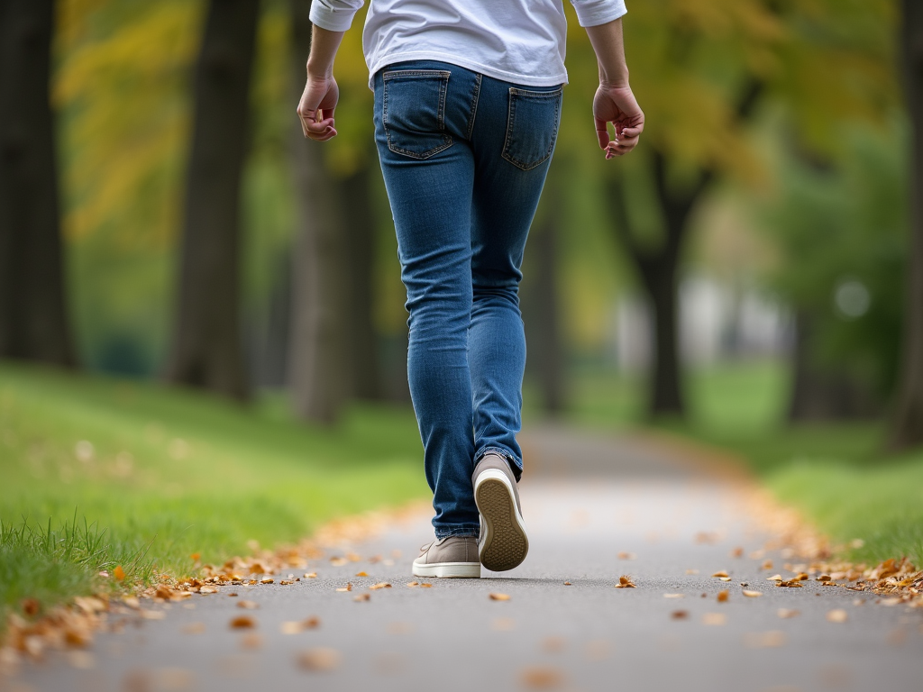 Persoană care merge rapid în parc pentru exercițiu.