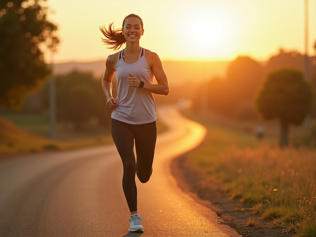 O persoană care face exerciții dimineața, cum ar fi stretching sau jogging ușor.