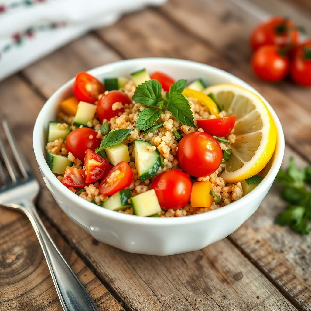 Salată rapidă de quinoa cu legume proaspete pentru regim de slăbit