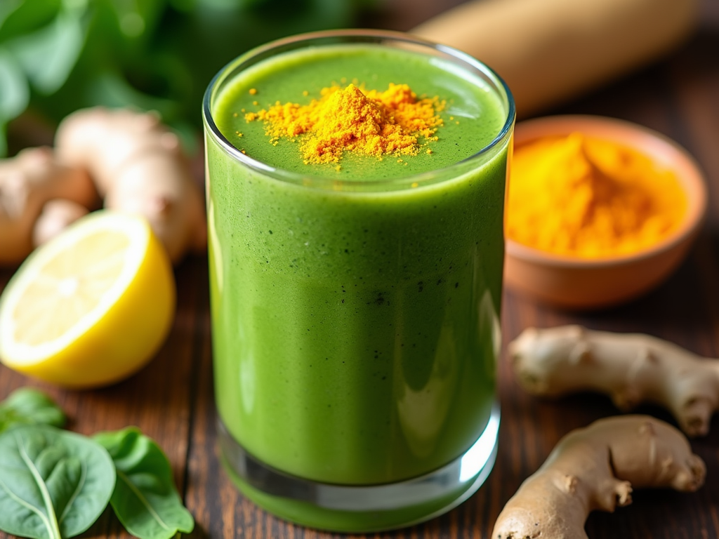 Smoothie detoxifiant cu turmeric, ghimbir și spanac