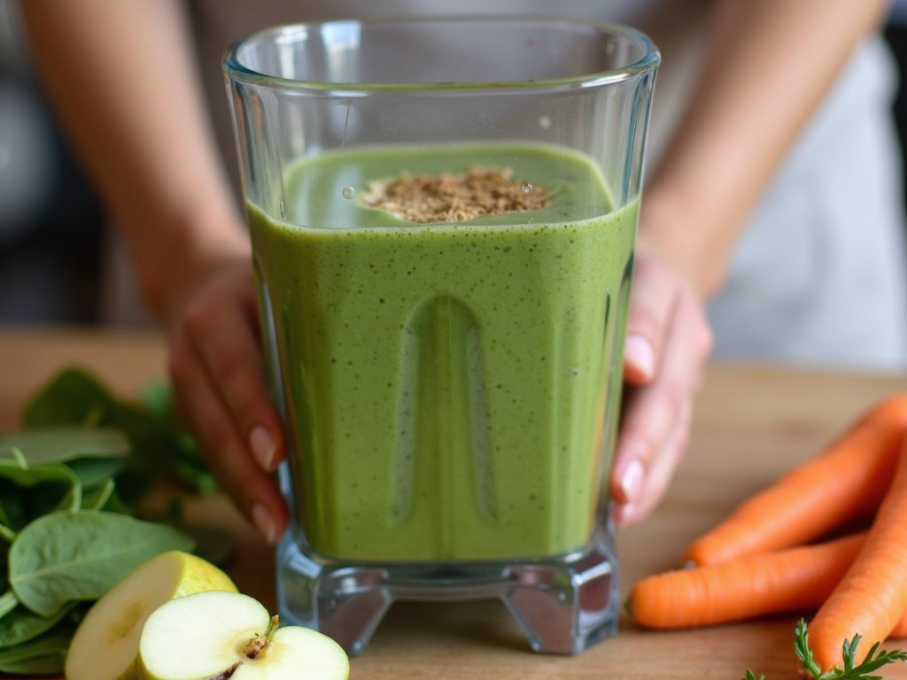 Persoană care prepară un smoothie de legume