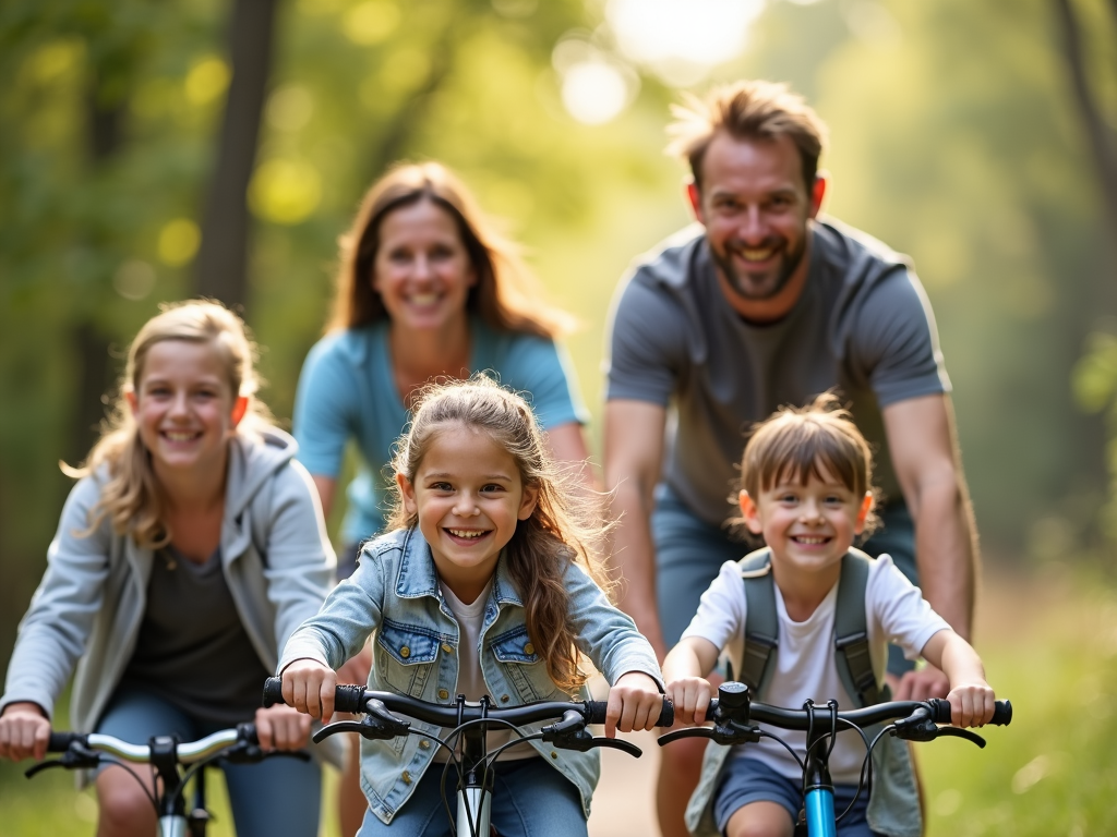 Familie fericită făcând activități fizice în aer liber