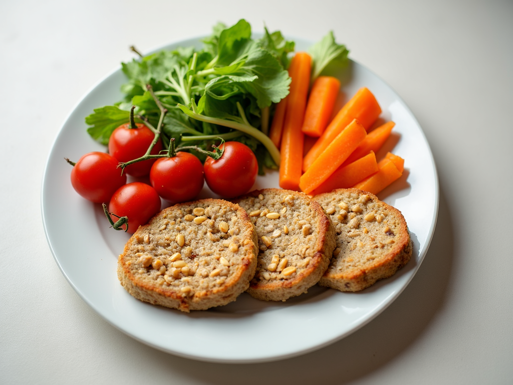 Farfurie cu porții echilibrate de legume, proteine slabe și cereale integrale