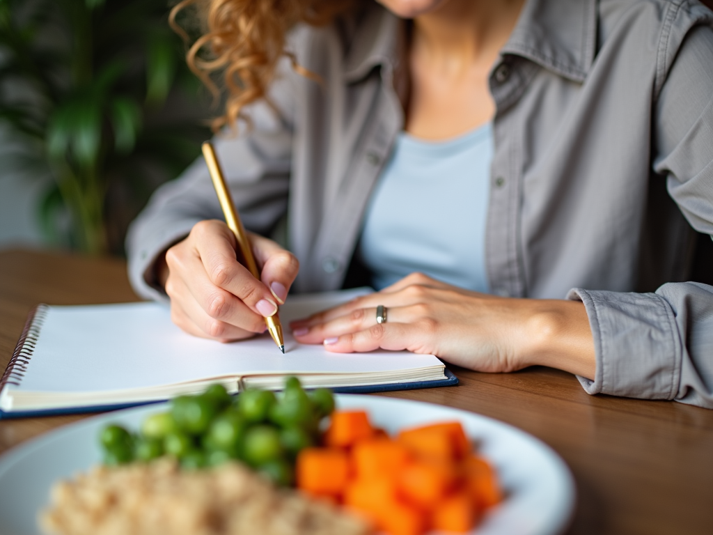 O persoană ținând un jurnal alimentar pentru a-și evalua stilul de viață