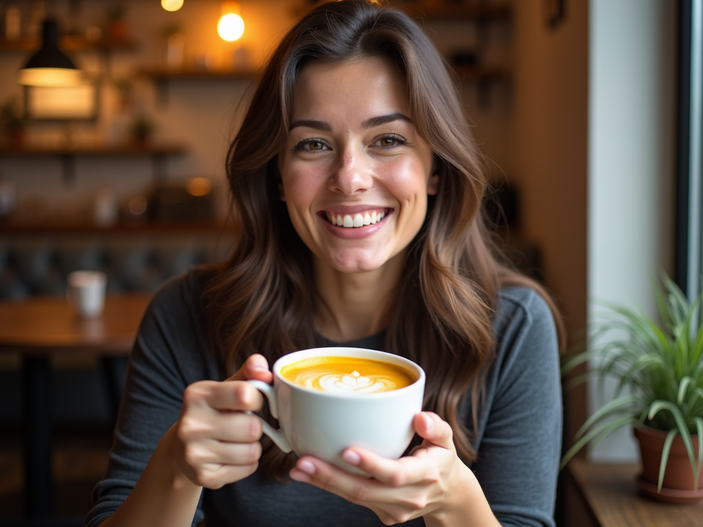 Persoană savurând un latte cu turmeric