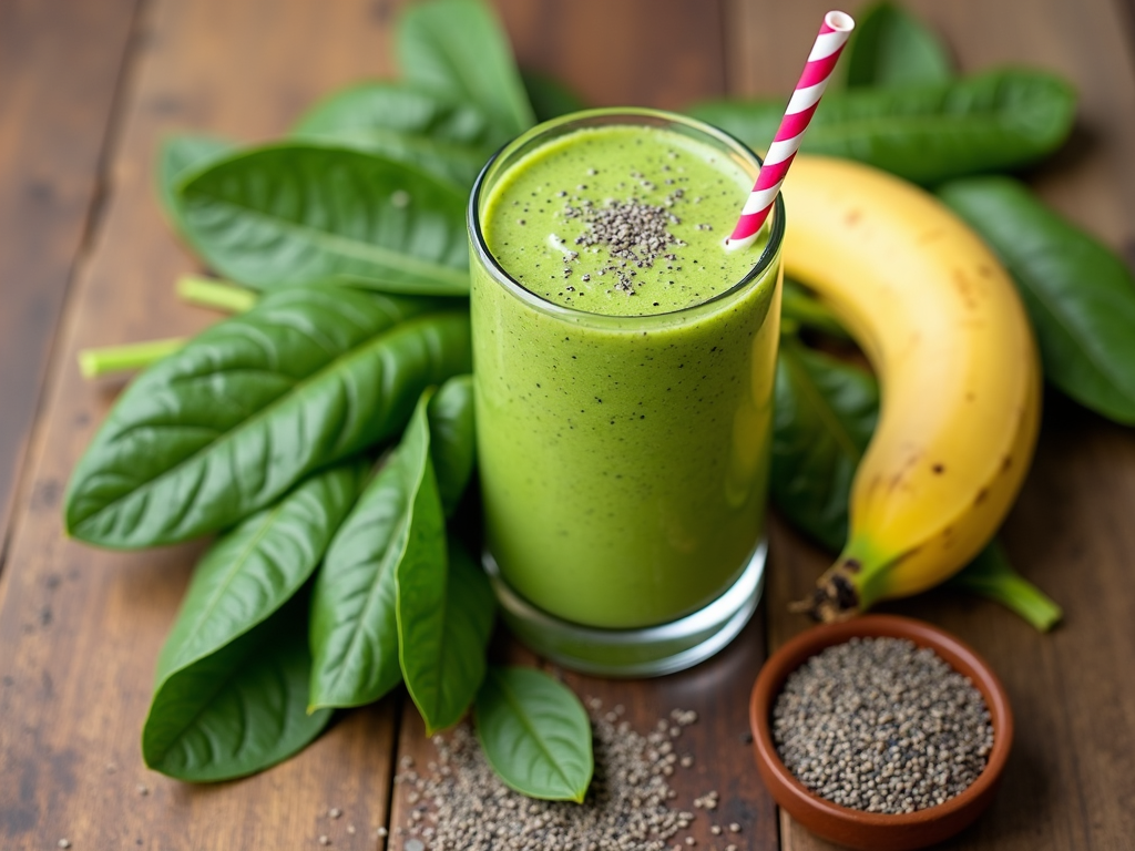 Smoothie verde sănătos cu ingrediente proaspete