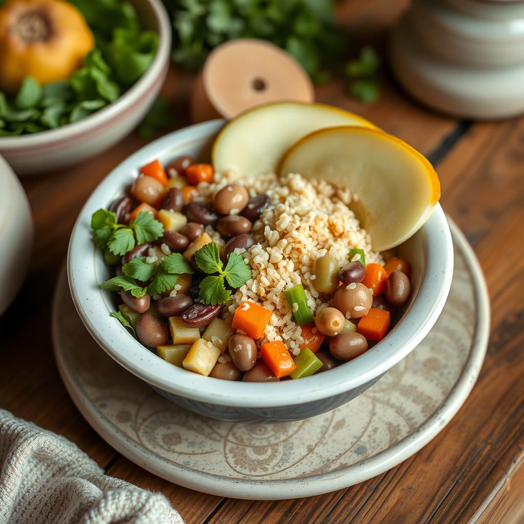 Masă sănătoasă cu quinoa și legume.