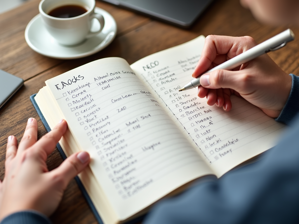 Persoană care notează exercițiile și mesele într-un jurnal.