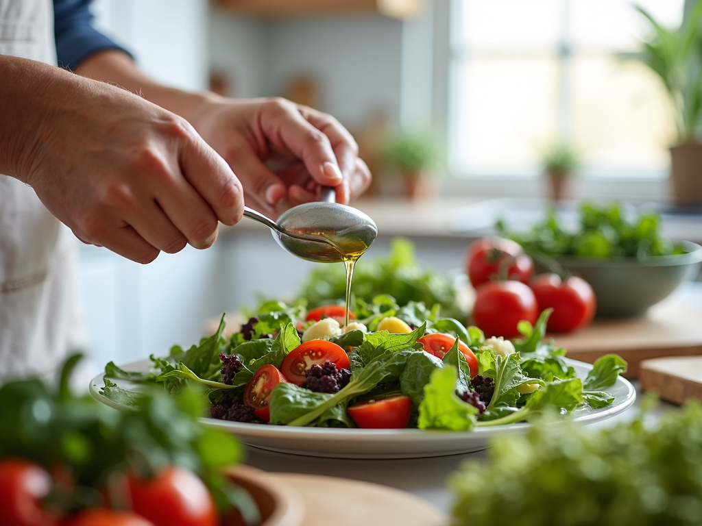Persoană pregătind o salată proaspătă și sănătoasă