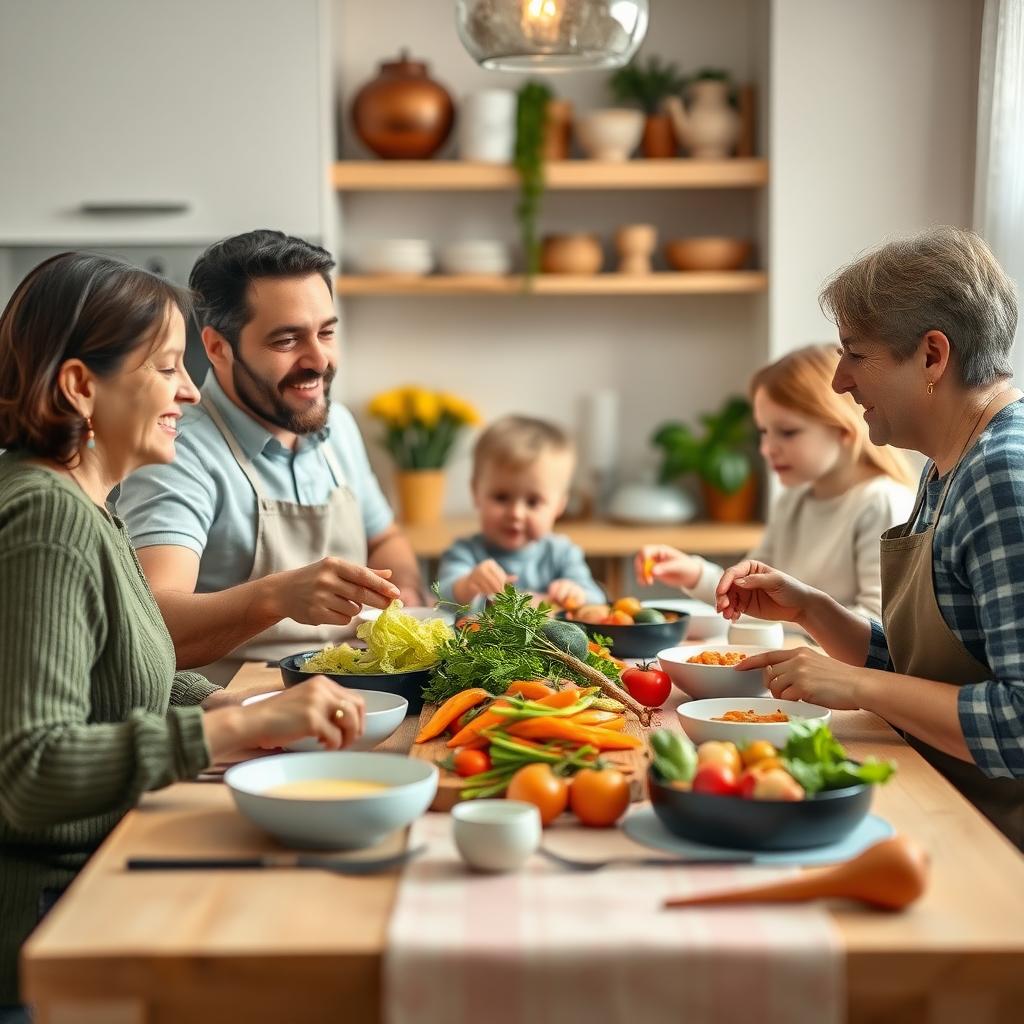 Familie gătind sănătos împreună