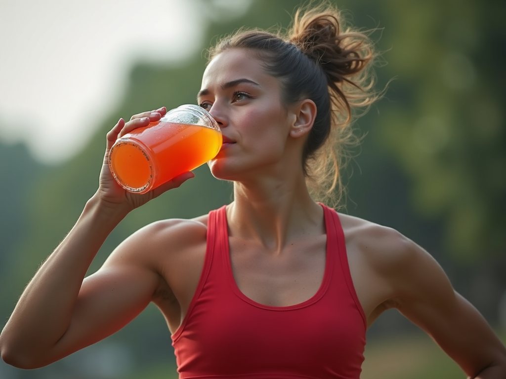 Atlet bând o băutură sportivă în timpul antrenamentului.