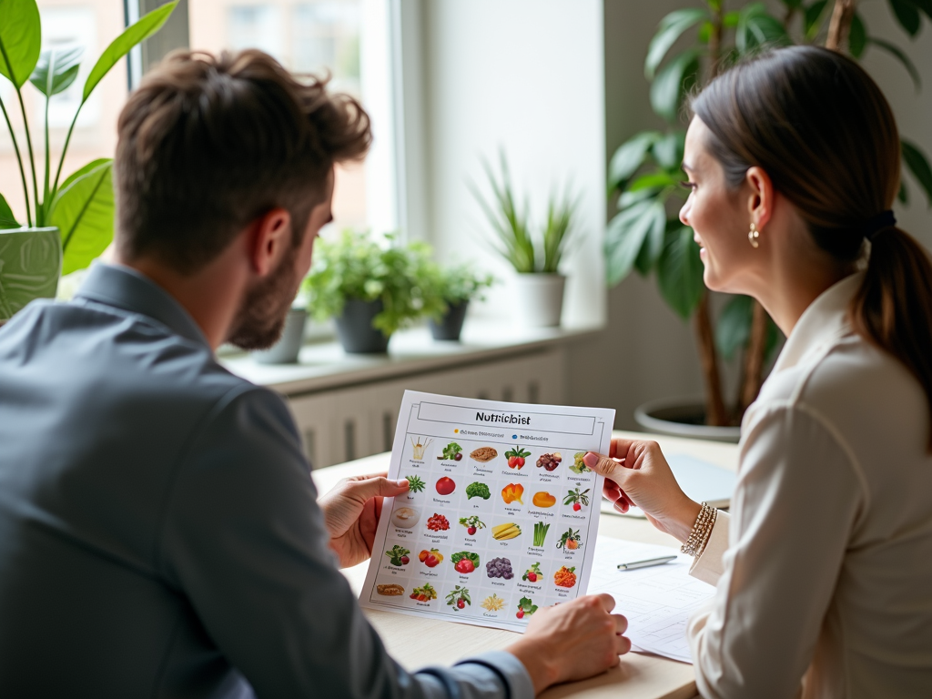 O persoană consultând un nutriționist pentru un plan de dietă personalizat