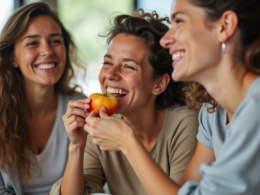 O persoană care savurează o gustare sănătoasă alături de prieteni.