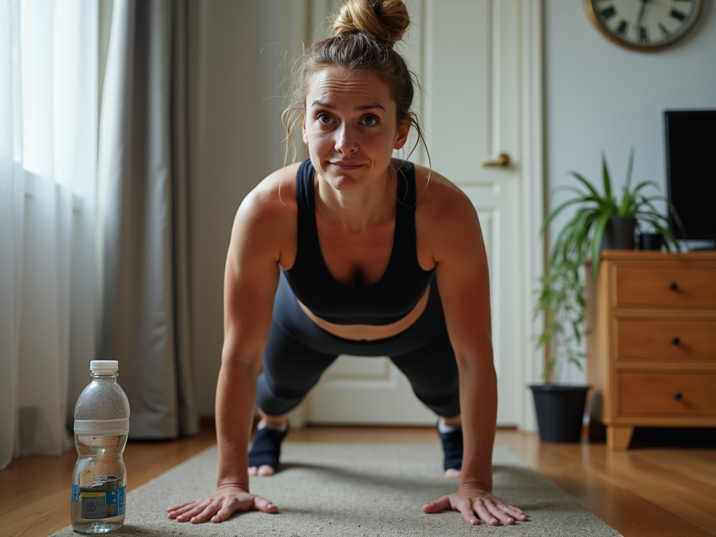 Persoană făcând burpees acasă
