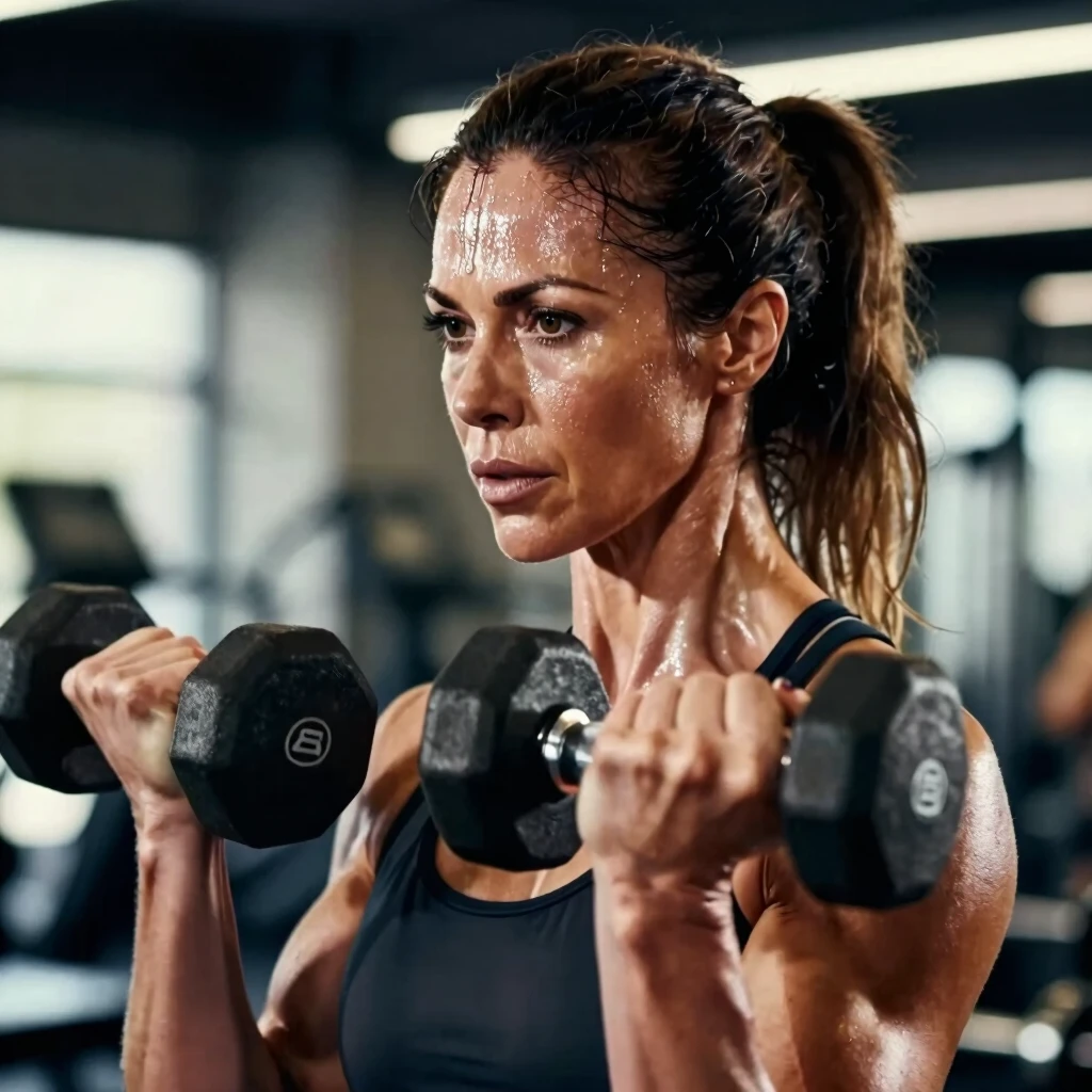 Femeie ridicând gantere într-o sală de fitness
