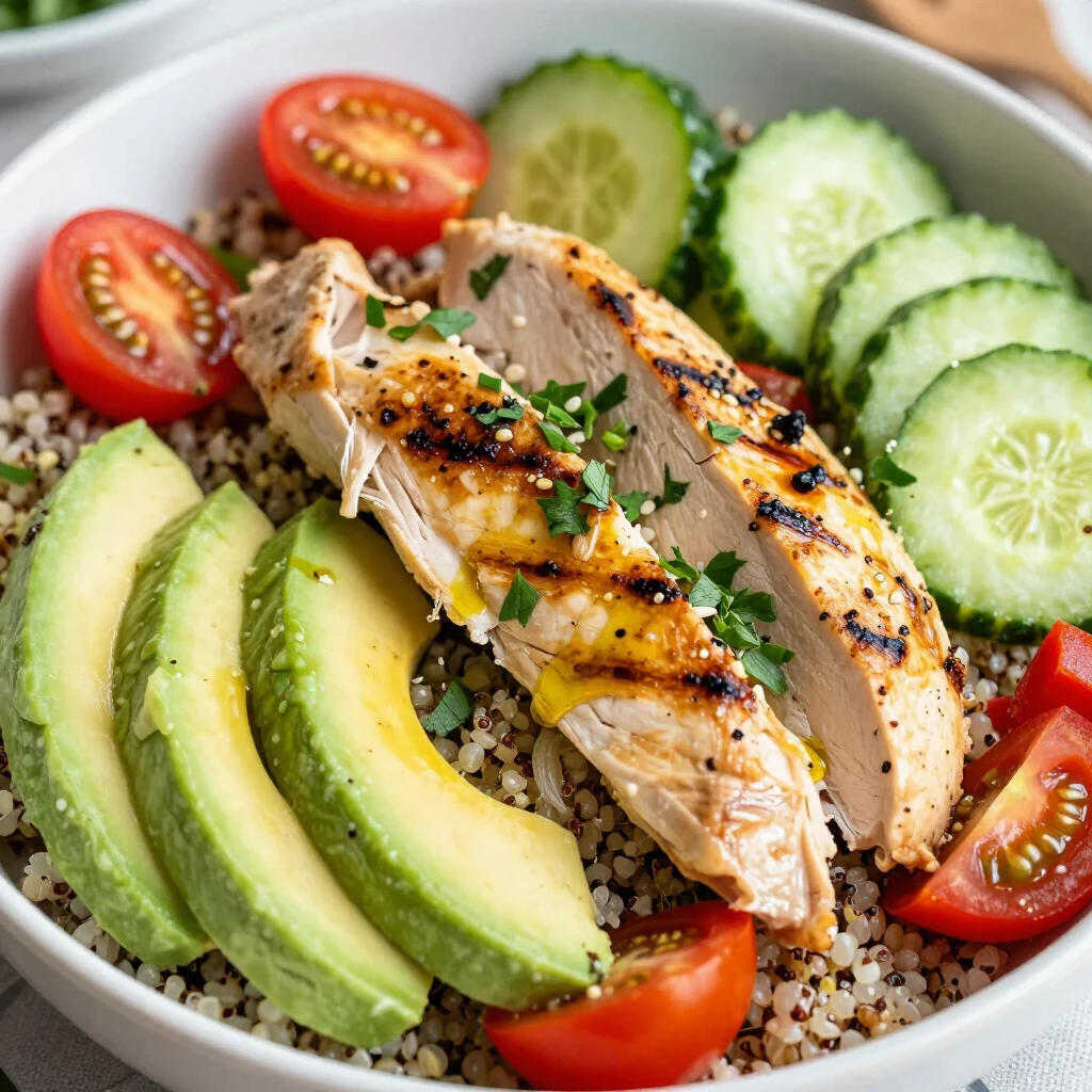Salată de quinoa cu pui la grătar și legume proaspete
