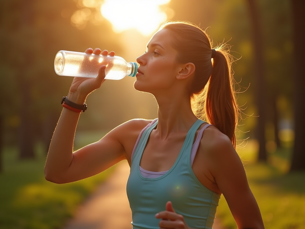 Persoană bând apă în timpul jogging-ului matinal