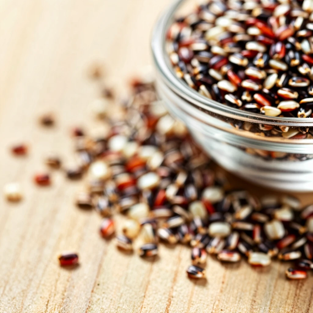 Boabe de quinoa în trei culori: albă, roșie și neagră