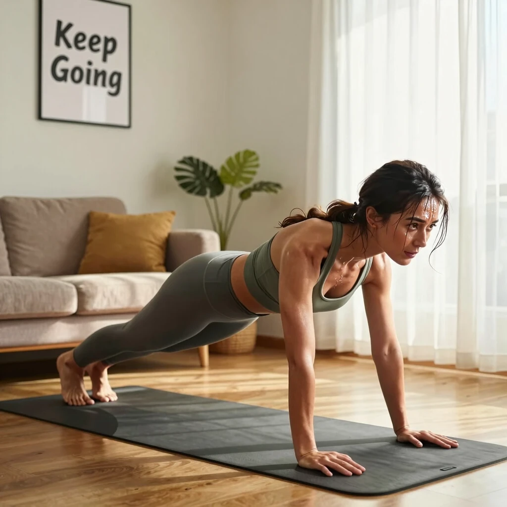 Femeie efectuând exerciții simple pentru începători acasă
