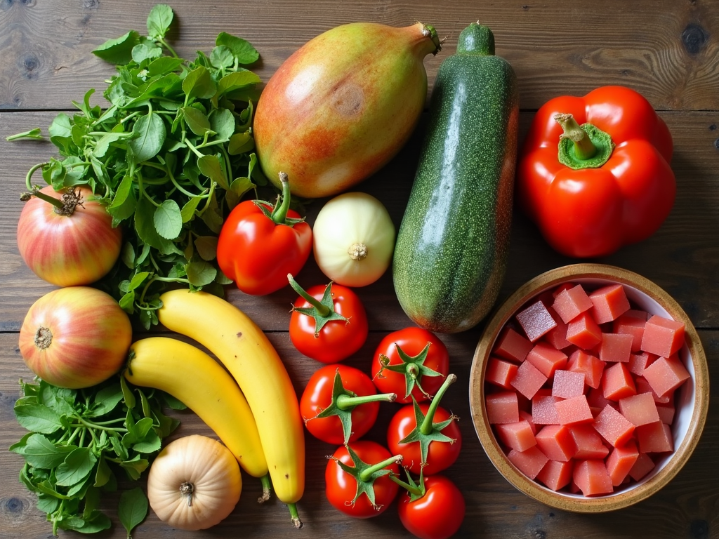 Varietate de fructe și legume proaspete, bogate în nutrienți esențiali.