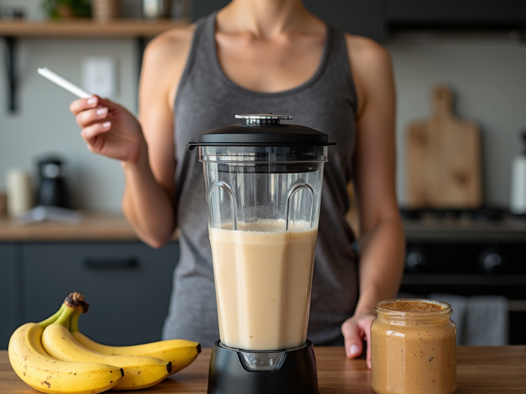 Persoană care prepară un shake proteic