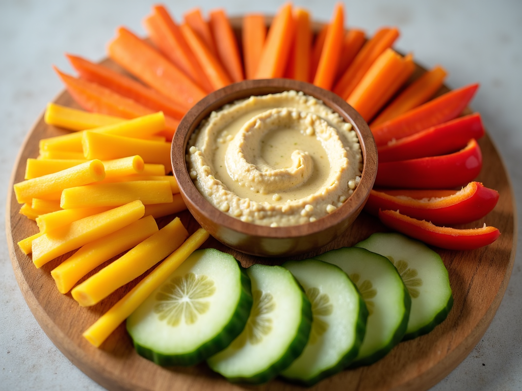 Legume proaspete cu hummus pentru o gustare sănătoasă