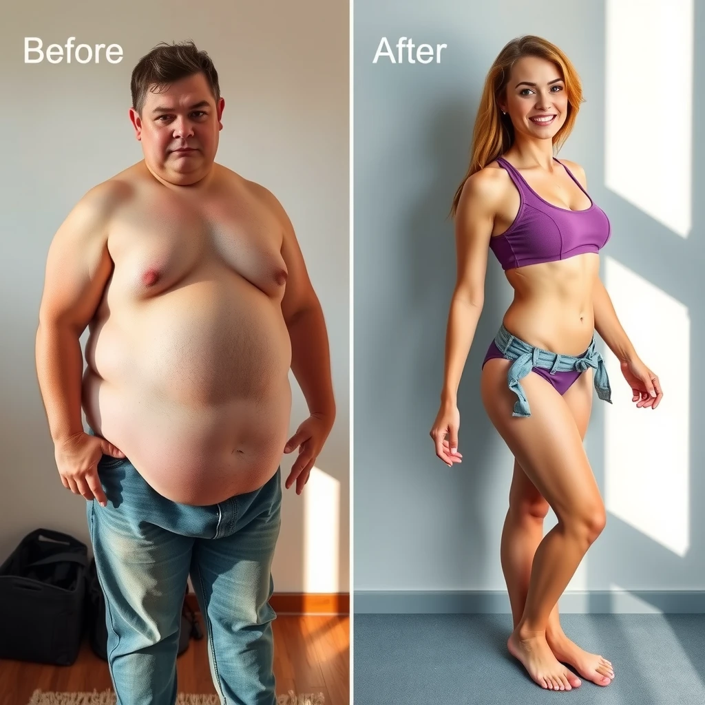 Comparație înainte și după a unei transformări realiste de slăbire sănătoasă
