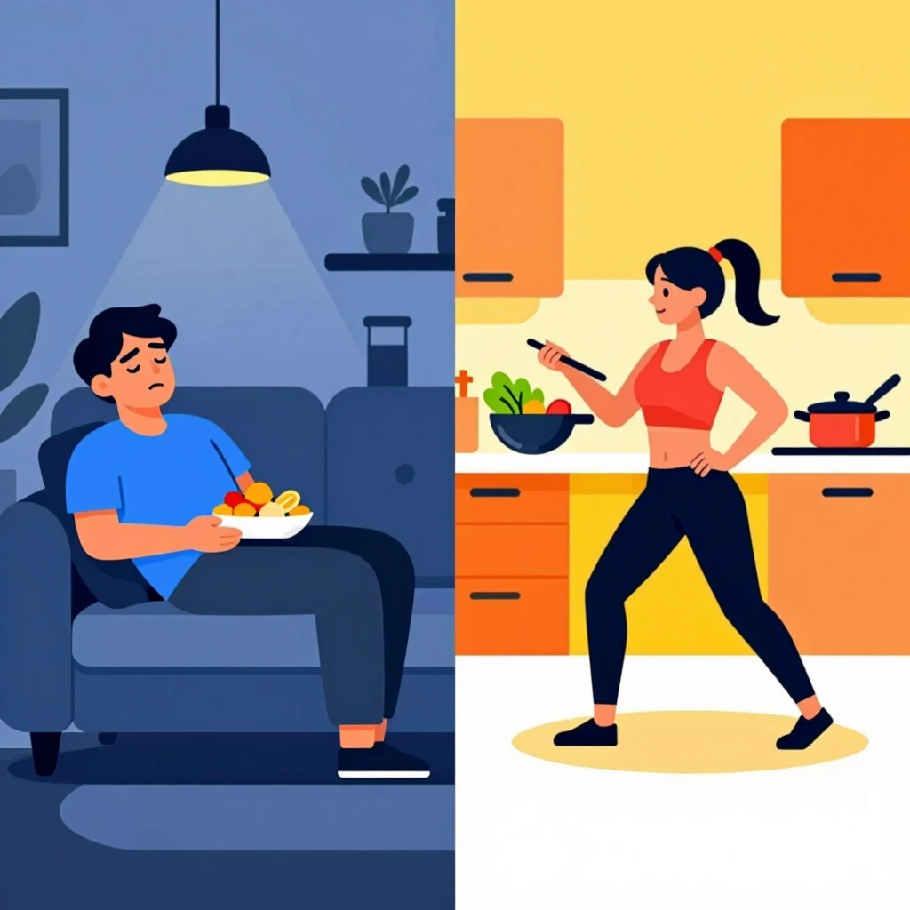 Comparație vizuală între metabolism încetinit și accelerat prin regim de slăbit echilibrat