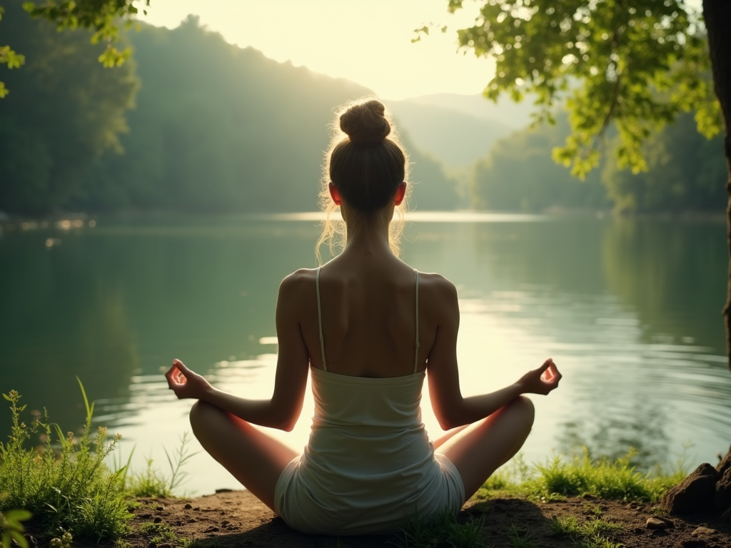 Persoană meditând într-un cadru natural liniștit, simbolizând detoxifierea și efectele sale calmante.