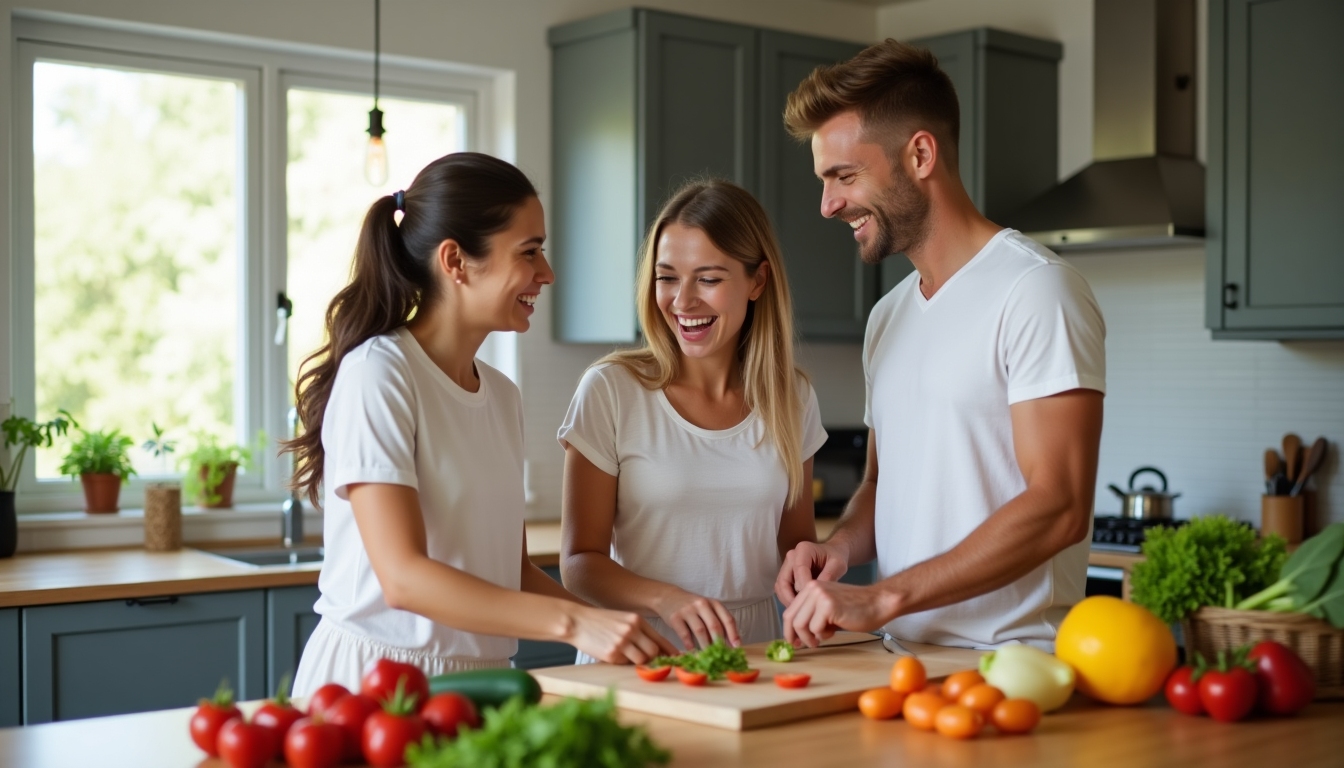 Familie fericită gătind împreună în bucătărie