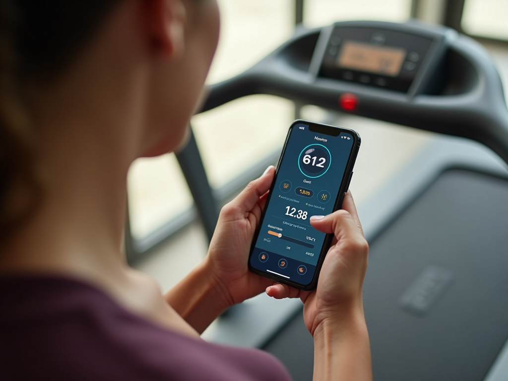 Persoană care folosește o aplicație de fitness pentru a-și urmări progresul