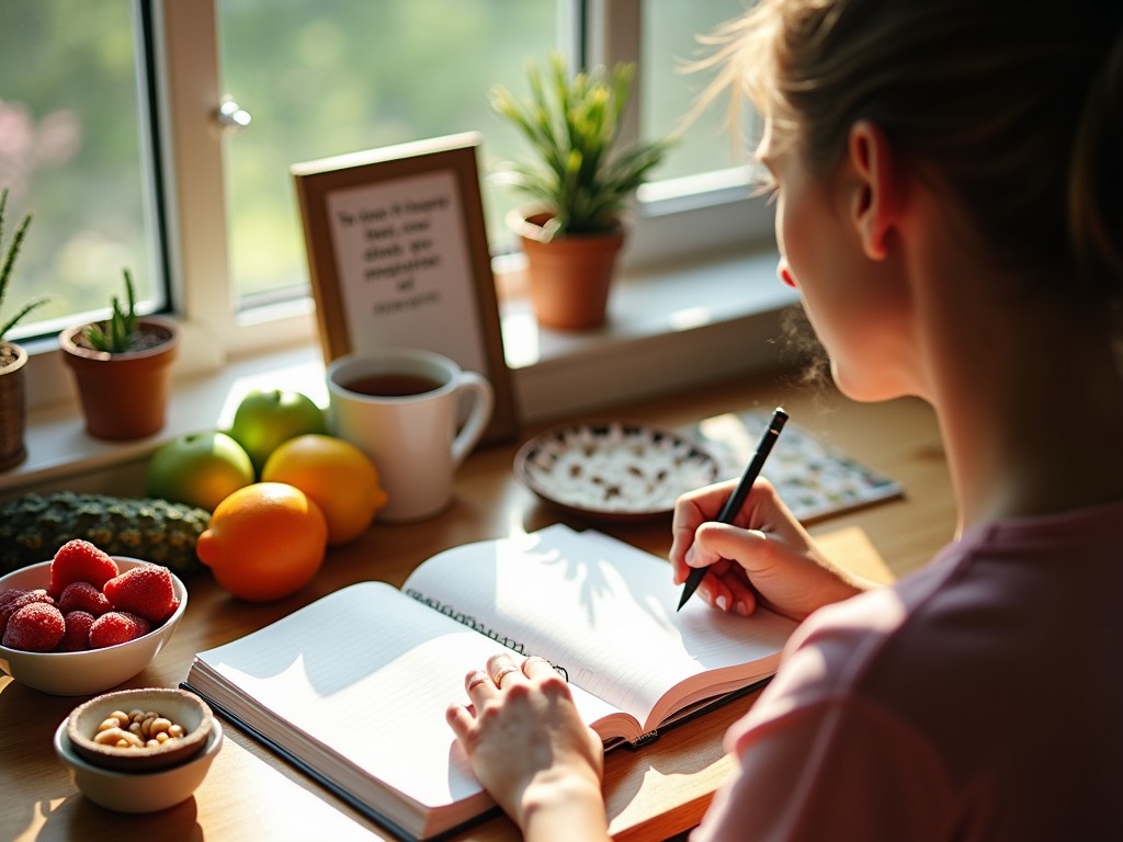 O persoană scrie într-un jurnal alimentar la o masă organizată.